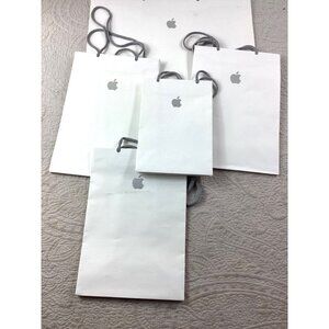 Set of 5 Apple Branded White Gift Bags With Gray Rope Handles  Various Sizes